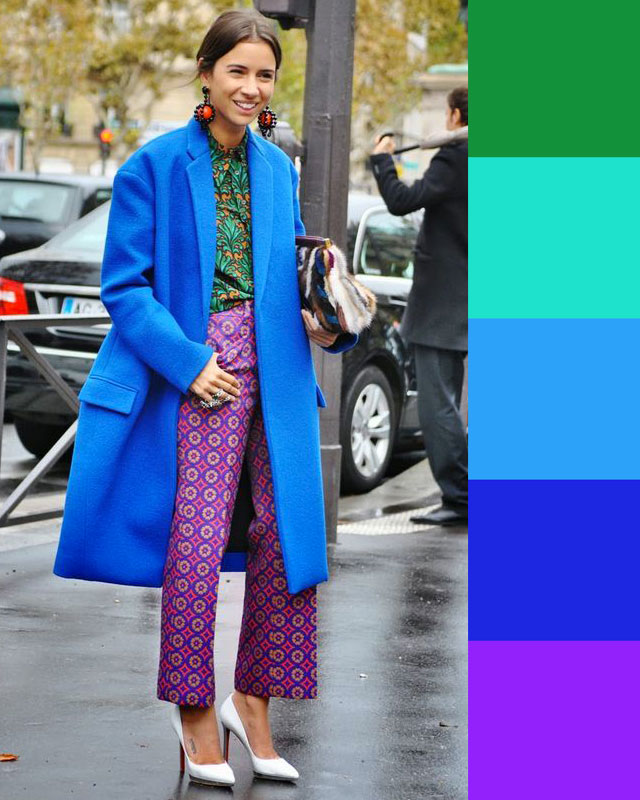 outfit abbinare il verde il blu il viola